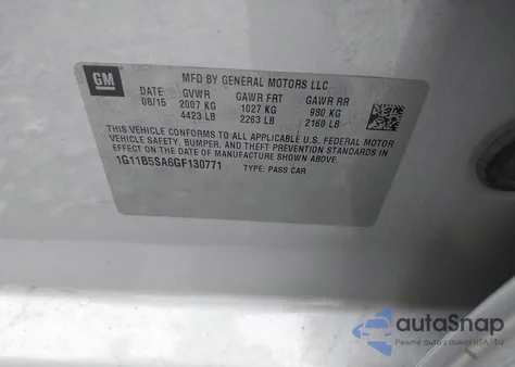 2016 Chevrolet Malibu Limited Ls из США, поврежденный, VIN 1G11B5SA6GF130771